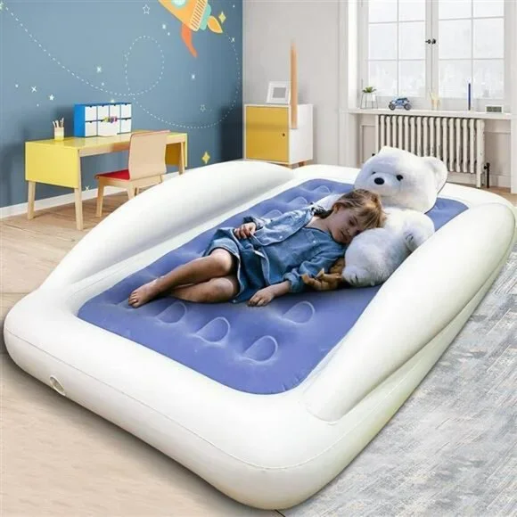Inflatable Kids Travel Bed Toddler Air Mattress Set - Portable Blow Up Mattress